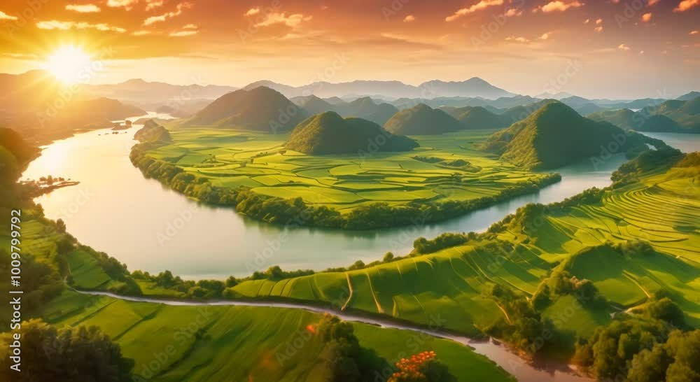 Sunrise on the river Virtual video scene animated background 4k animation Sunrise on the river Virtual video scene animated background 4k animation