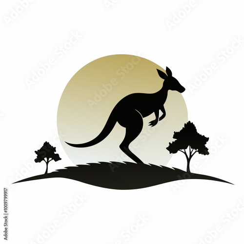 A kangaroo hopping in the outback silhouette vector illustration on white background