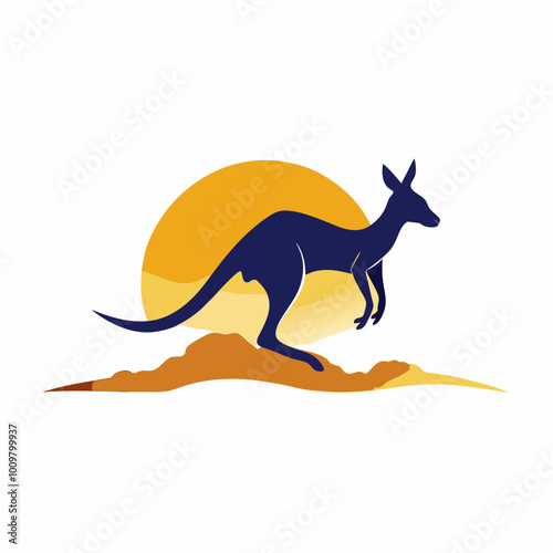 A kangaroo hopping in the outback silhouette vector illustration on white background