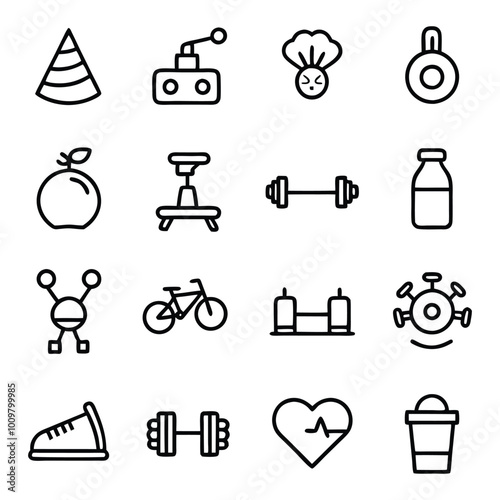 line art vector icon set. Editable stroke.- Healthy Lifestyle, Exercising, Sport, Healthy Eating, Gym, Wellbeing, Dieting, Healthcare And Medicine, Weight Scale, Lifestyles, Running, Yoga