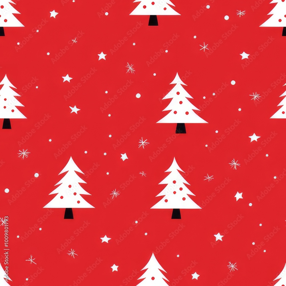 white Christmas trees with snowflakes on a red background seamless pattern white Christmas trees with snowflakes on a red background seamless pattern