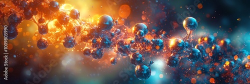 A stunning portrayal of molecular connections glowing with vibrant colors, capturing the essence of science and art in an abstract cosmic background. photo