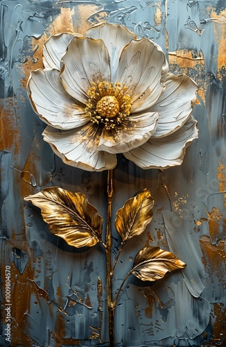 white and gold flower painting..