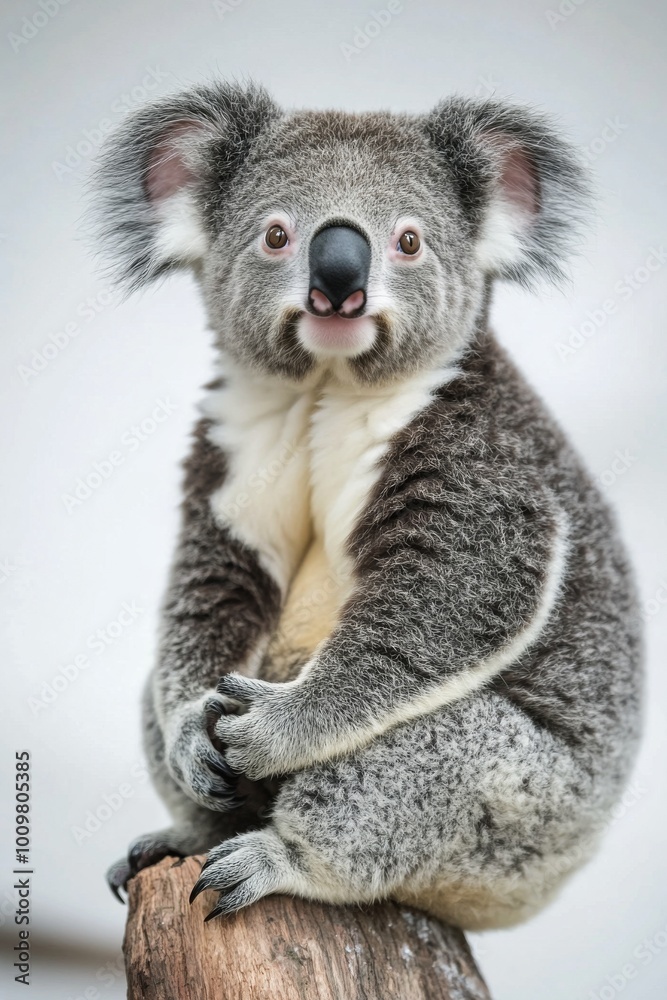 Naklejka premium A playful koala perched on a tree branch in a natural setting during daylight hours