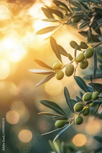 Wallpaper Mural Olive branch with ripe fruit glistening in the warm sunlight during a serene evening Torontodigital.ca