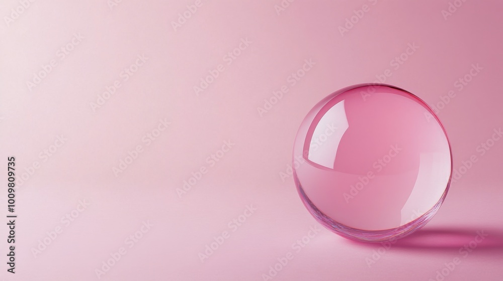 A delicate pink glass sphere resting on a soft pink background illuminated by gentle light A delicate pink glass sphere resting on a soft pink background illuminated by gentle light