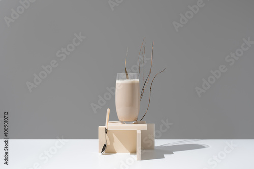 Elegant display of Tigernut Horchata with minimalistic decor