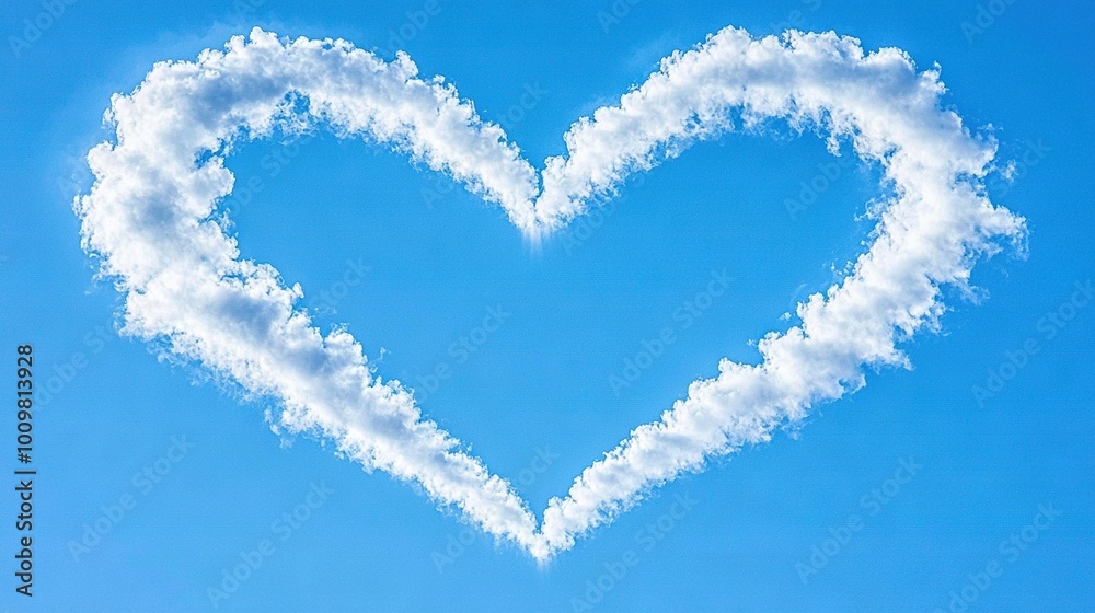   A heart-shaped cloud in the sky with a smoke trail emanating from its center forms a heart shape