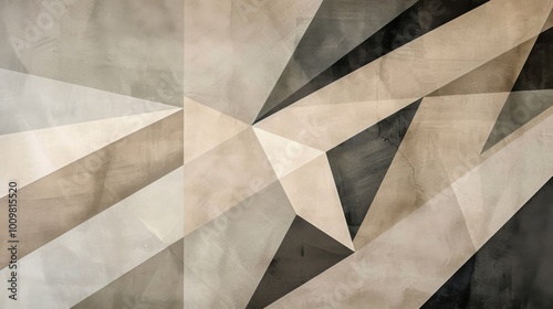 Abstract Geometric Shapes in Neutral Tones on Textured Paper, Featuring Muted Grays and Beiges with Subtle Gradients 