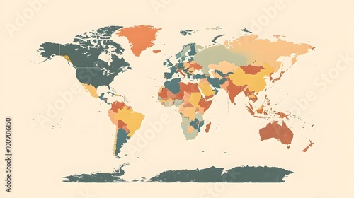 Fototapeta Naklejka Na Ścianę i Meble -  Minimalistic world map in soft earthy tones, featuring countries outlined with subtle gradient shades