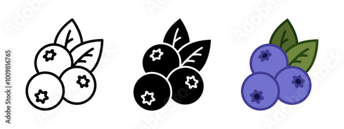 Blueberry icon. Black currant symbol. Bilberry vector illustration. Ripe blue berry sign. Juicy berry pictogram. Healthy nourishment concept.