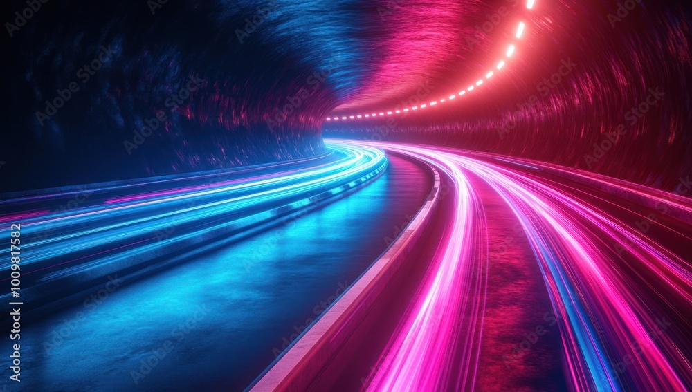 Neon Tunnel with Light Trails