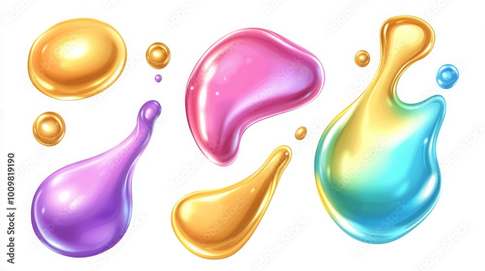 3D gold chrome liquid blobs set. Abstract colored spheres in flight. Vector realistic render of bubbles on an isolated white background. Illustration of lava lamp elements in Y2K style. 3D gold chrome liquid blobs set. Abstract colored spheres in flight. Vector realistic render of bubbles on an isolated white background. Illustration of lava lamp elements in Y2K style.