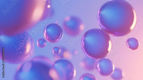 Spheres or balls merge like liquid wax drops or metaballs in-air. Liquid gradient of blue colors on beautiful drops with glow, scattering light inside. 