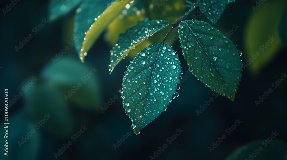 Beautiful details of nature. Morning dew drops on fresh green leaf. Summer nature macro pattern, fresh rain drops on green leaf. Peaceful tranquil ecology Beauty in nature. Relaxing soft blue-green. Beautiful details of nature. Morning dew drops on fresh green leaf. Summer nature macro pattern, fresh rain drops on green leaf. Peaceful tranquil ecology Beauty in nature. Relaxing soft blue-green.