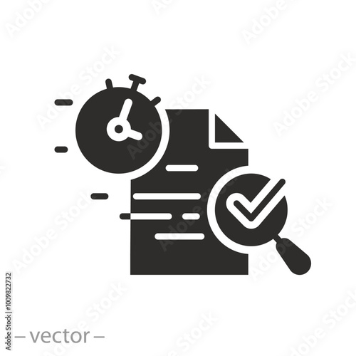 quick audit verification, fast review document with assess, time period exam, flat vector illustration