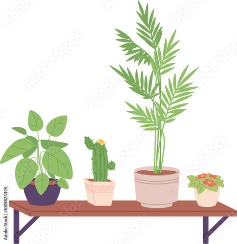 Flowerpot shelf. Houseplant collection. Greenery store interior