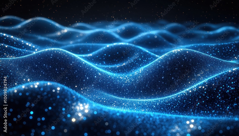 Abstract Blue Glowing Waves