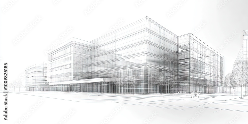e-frame style rendering in 3D portrays the concept of a corporate headquarters, e-frame style rendering in 3D portrays the concept of a corporate headquarters,