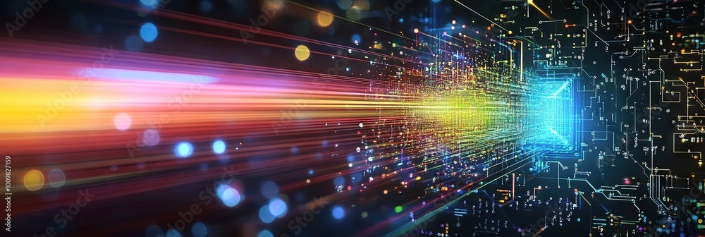 Fototapeta premium prism separating light into different colored wavelengths with digital circuitry