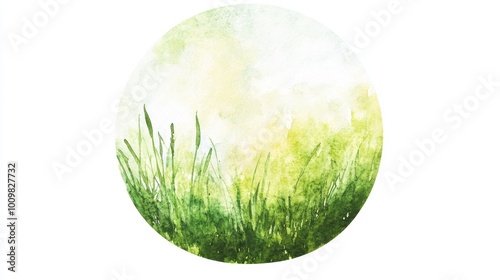 Watercolour grass in a bubble modern background