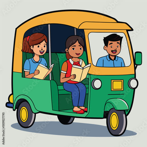 CNG Auto transport cartoon vector art illustration 