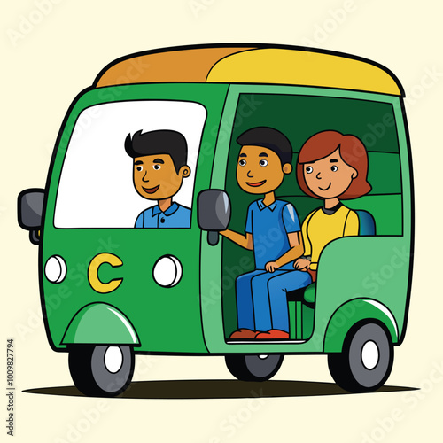 CNG Auto transport cartoon vector art illustration 