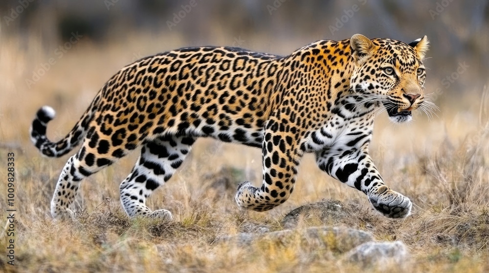 Leopardo Acechando en la Hierba Alta con Mirada Concentrada Leopardo acechando entre la hierba alta, con la mirada fija en su presa Leopardo Acechando en la Hierba Alta con Mirada Concentrada Leopardo acechando entre la hierba alta, con la mirada fija en su presa