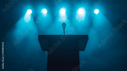 stage aginst background with lights photo