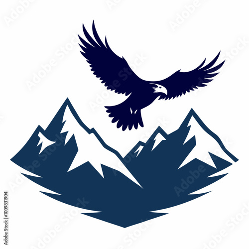 An eagle soaring over mountains silhouette vector illustration on white background photo