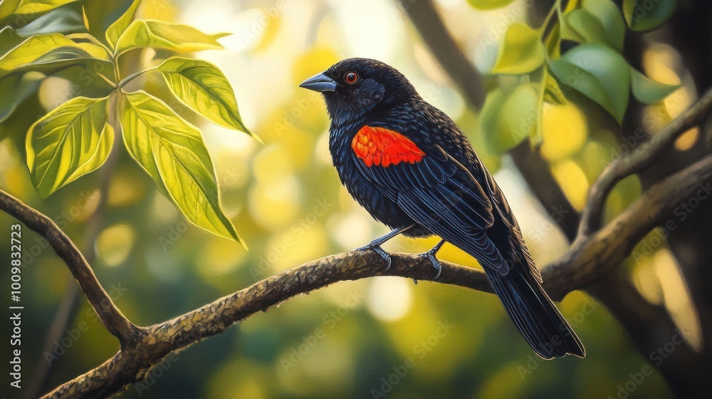 Red-winged Blackbird Perched on a Branch Red-winged Blackbird Perched on a Branch