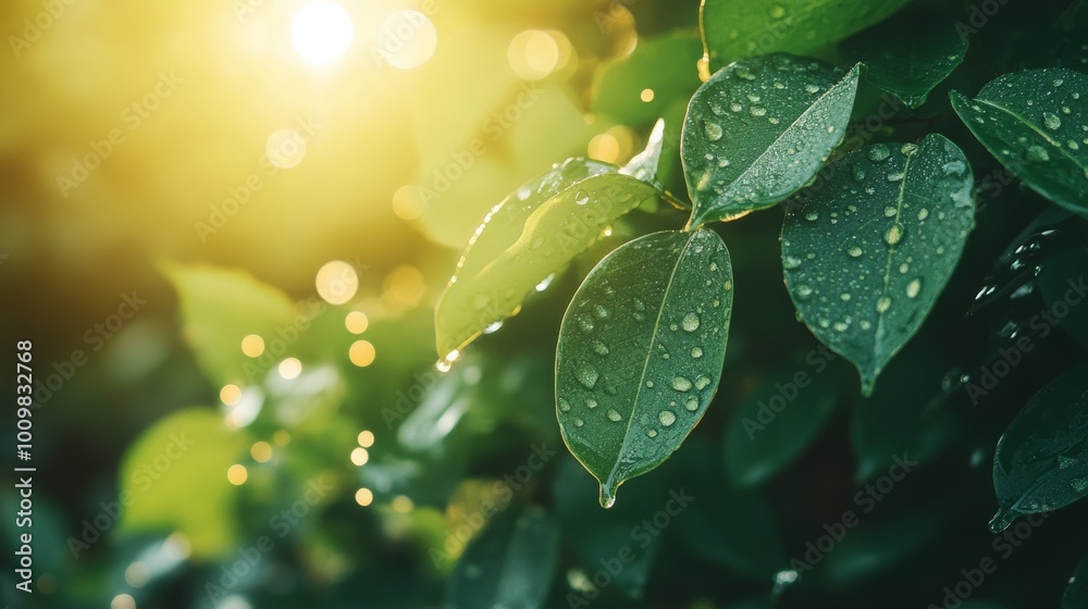Beautiful large drop morning dew in nature, selective focus. Drops of clean transparent water on leaves. Sun glare in drop. Image in green tones. Spring/summer natural background Beautiful large drop morning dew in nature, selective focus. Drops of clean transparent water on leaves. Sun glare in drop. Image in green tones. Spring/summer natural background