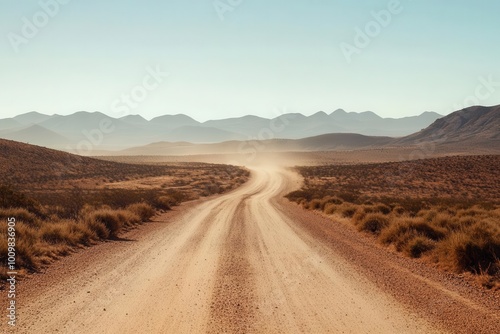 Wallpaper Mural A winding dirt road leads through a dusty landscape with distant mountains. Torontodigital.ca