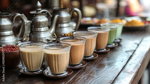 Savor the aromatic essence of Indian tea traditions. From creamy masala chai to invigorating mini cutting chai, delight in the diverse tea offerings served in authentic glass cups photo