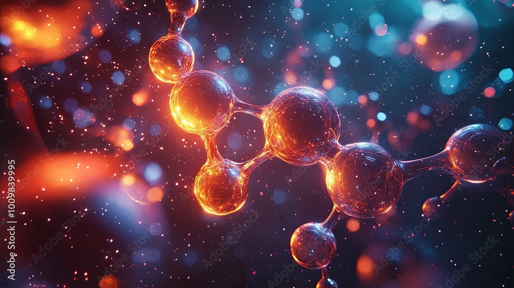 Artistic depiction of flowing molecular strands with vibrant hues, symbolizing the fusion of science and contemporary art in a digital era.
