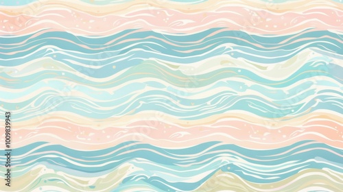 An abstract background featuring a pastel color wavy pattern that evokes gentle waves and serene summer beach scenes