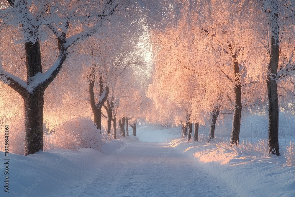 Naklejka premium Beautiful winter landscape with snow covered trees.Christmas background with generative ai