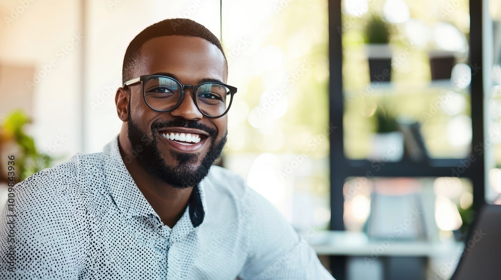Professional Smile in Modern Office Setting Professional Smile in Modern Office Setting