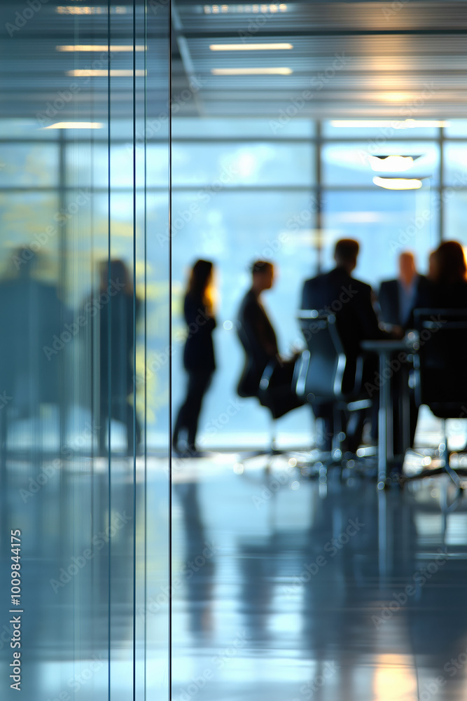 Blurry Image Of A Modern Office Or Office Building Where A Group Of Business People Are Meeting Intentionally.