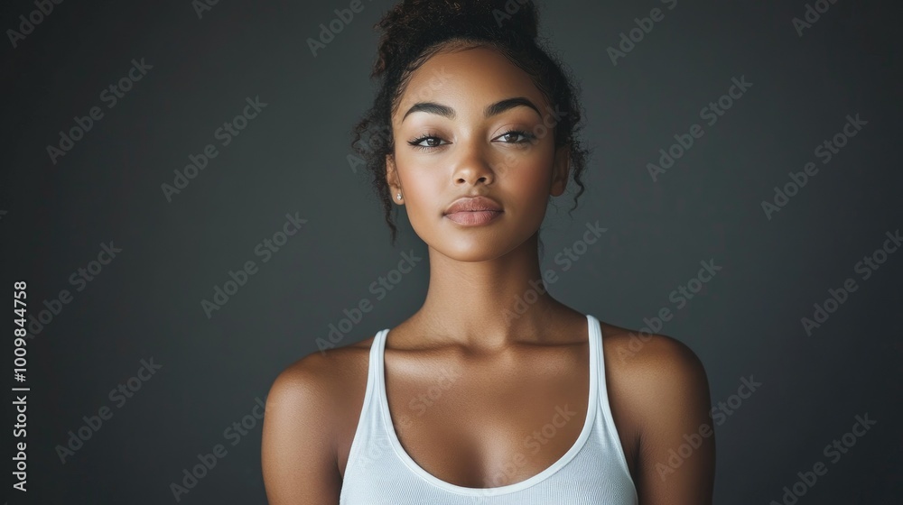 Health and Medicine Concepts - A woman wearing a white t-shirt in support of breast cancer. Health and Medicine Concepts - A woman wearing a white t-shirt in support of breast cancer.