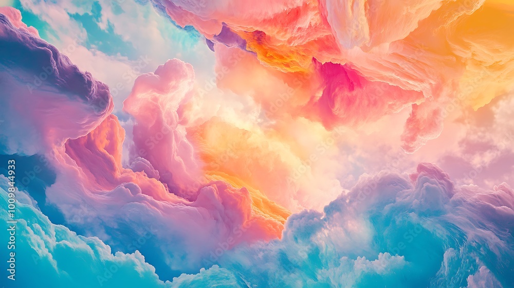 Fototapeta premium Dreamlike Abstract Art of Whimsical Clouds in Vibrant Colorful Sky neon color photo