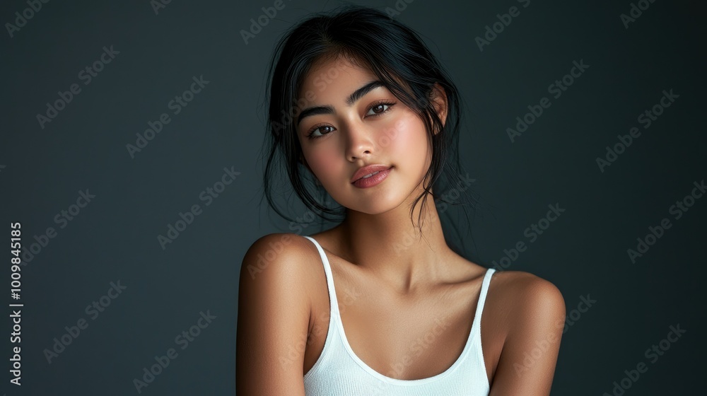 Health and Medicine Concepts - A woman wearing a white t-shirt in support of breast cancer. Health and Medicine Concepts - A woman wearing a white t-shirt in support of breast cancer.