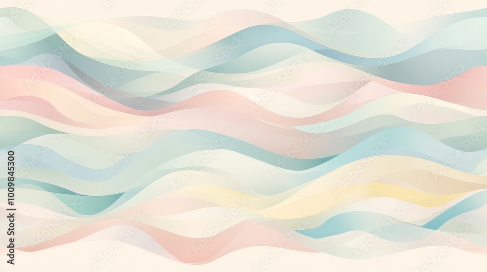 An abstract background featuring a pastel color wavy pattern that evokes gentle waves and serene summer beach scenes