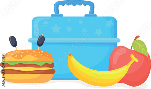 Plastic lunch box cartoon icon. Food snack