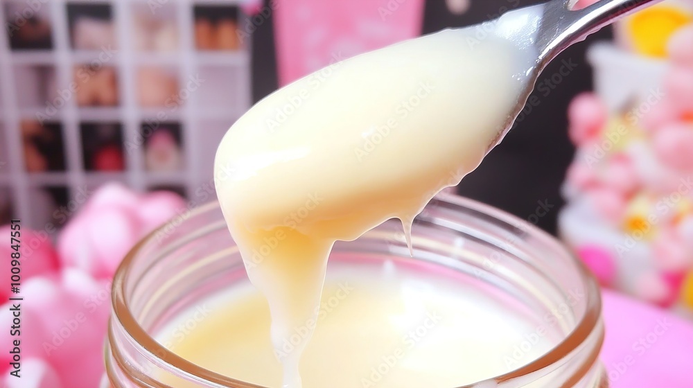 Sweet and Creamy: Close Up of Condensed Milk Sweet and Creamy: Close Up of Condensed Milk