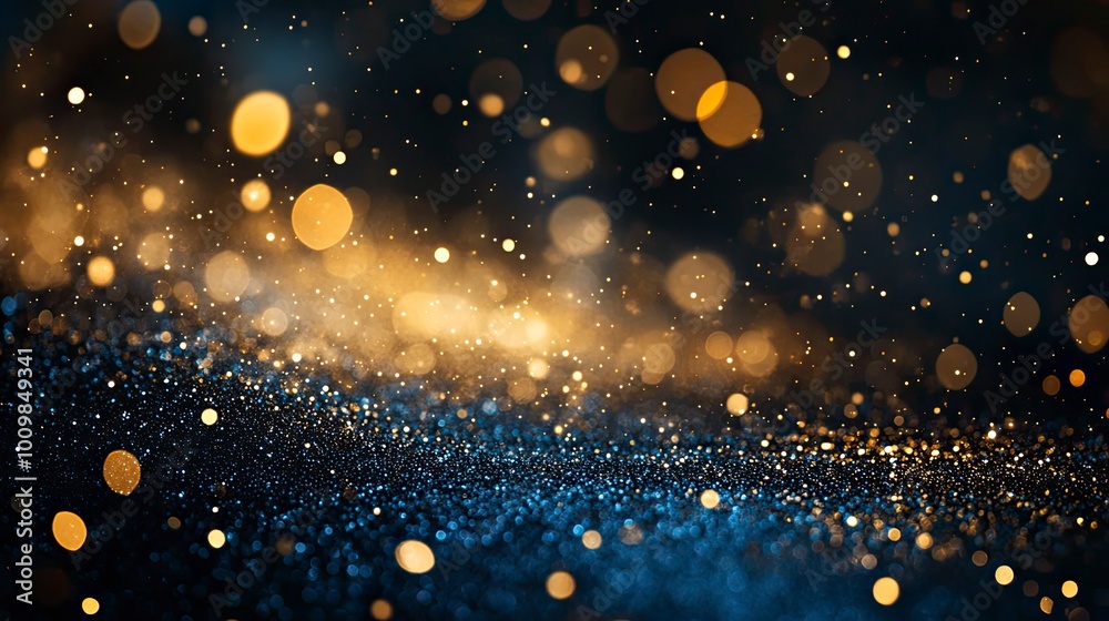 Fototapeta premium blackground of abstract glitter lights. blue, gold and black. de focused. banner with generative ai