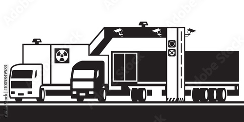 Mobile truck and cargo X Ray scanning at customs house – vector illustration