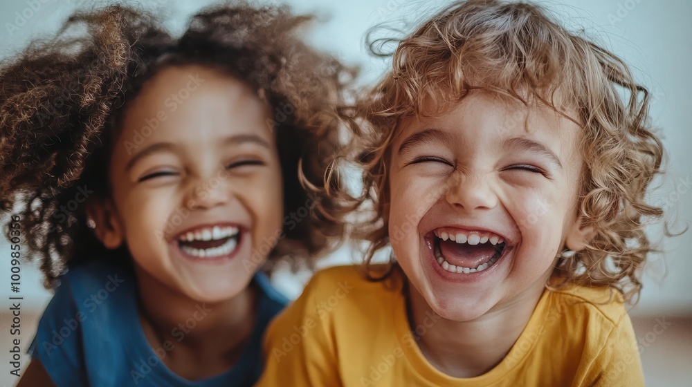 Joyful Children Laughing Together in Close-Up Joyful Children Laughing Together in Close-Up