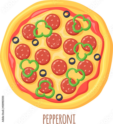 Pepperoni pizza color icon. Italian restaurant menu