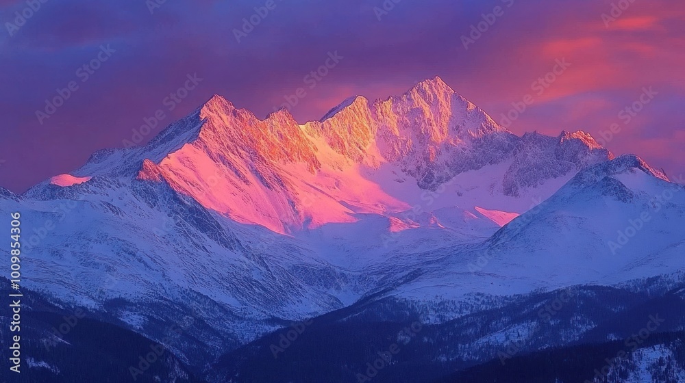 Pink Sky Over Snowy Mountain Range Pink Sky Over Snowy Mountain Range